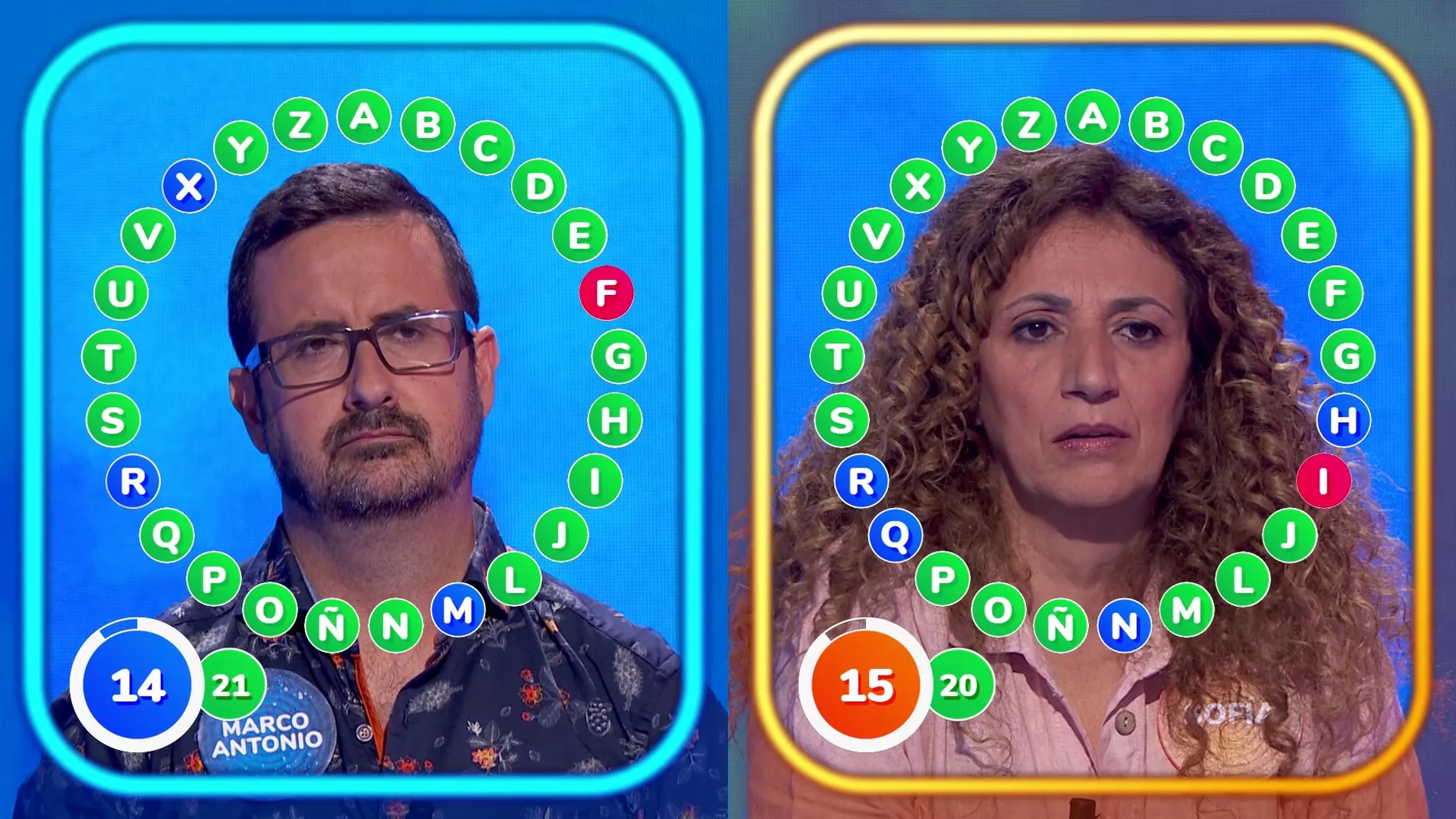 Dos rápidos fallos protagonizan un intenso e igualado duelo entre Marco Antonio y Sofía: ¿Quién ganará ‘El Rosco’?