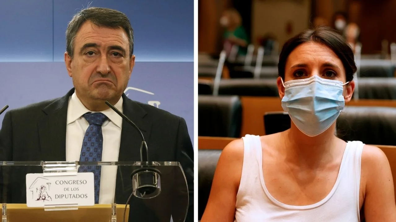 Aitor Esteban, portavoz de PNV y la ministra de Igualdad, Irene Montero
