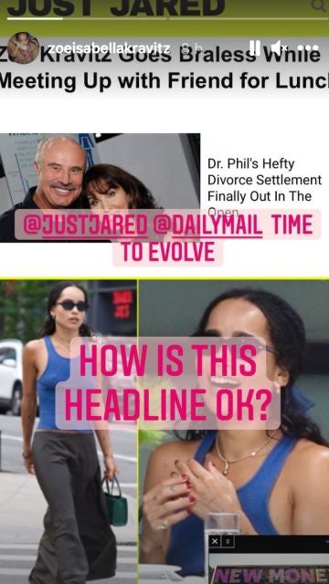 Zoe Kravitz comparte en Instagram su indignación por un titular sobre ella