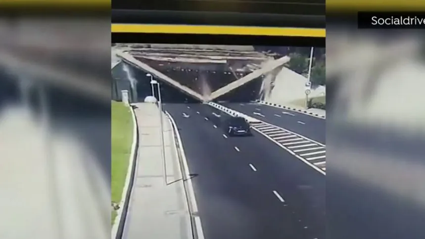 Una viga se desploma de un t&uacute;nel segundos despu&eacute;s de que pasara un coche en Madrid