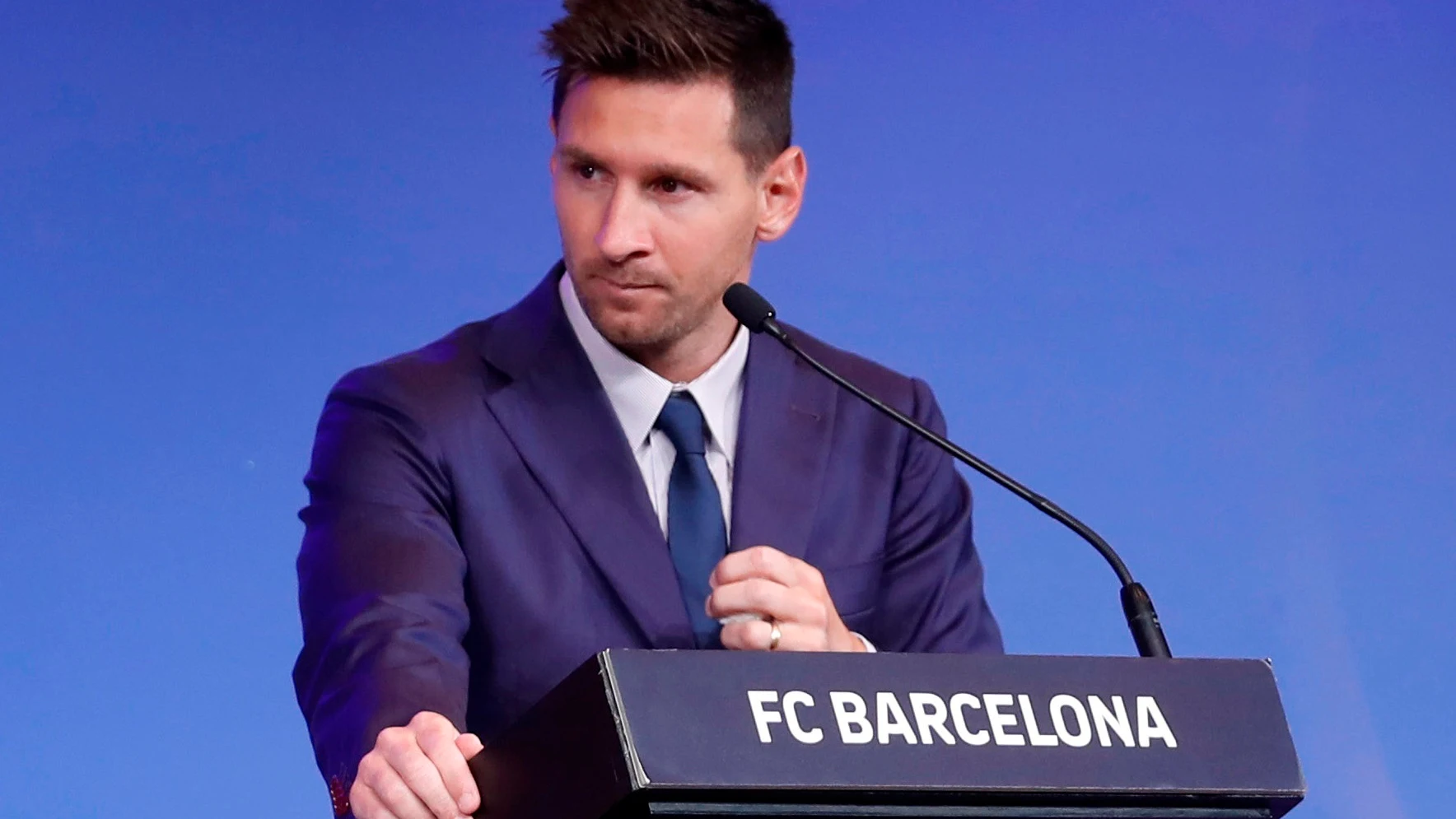Leo Messi, en la rueda de prensa de despedida Leo Messi, en la rueda de prensa de despedida