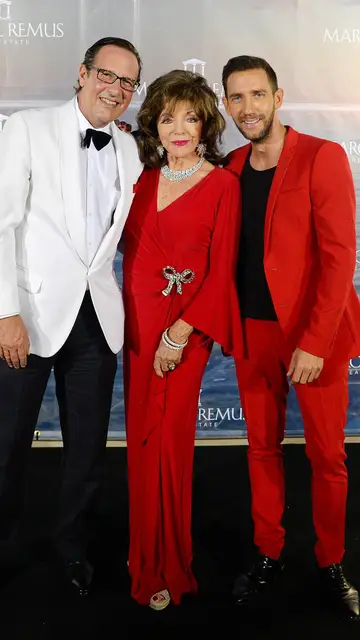 Joan Collins, Percy Gibson y Marcel Remus Joan Collins, Percy Gibson y Marcel Remus