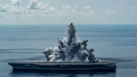 Explosión controlada del portaaviones USS Gerald R. Ford de la Marina de Estados Unidos Explosión controlada del portaaviones USS Gerald R. Ford de la Marina de Estados Unidos