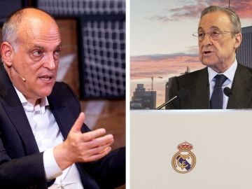 Presidente de la Liga, Javier Tebas y el presidente del Real Madrid, Florentino Pérez