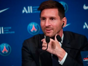 Messi en la presentación del PSG