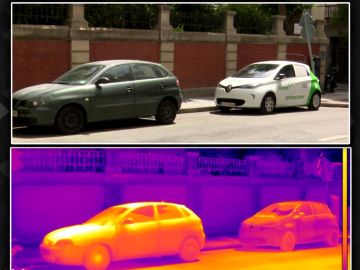 Una cámara termográfica muestra una diferencia de 40º C en superficies y objetos expuestos al intenso calor