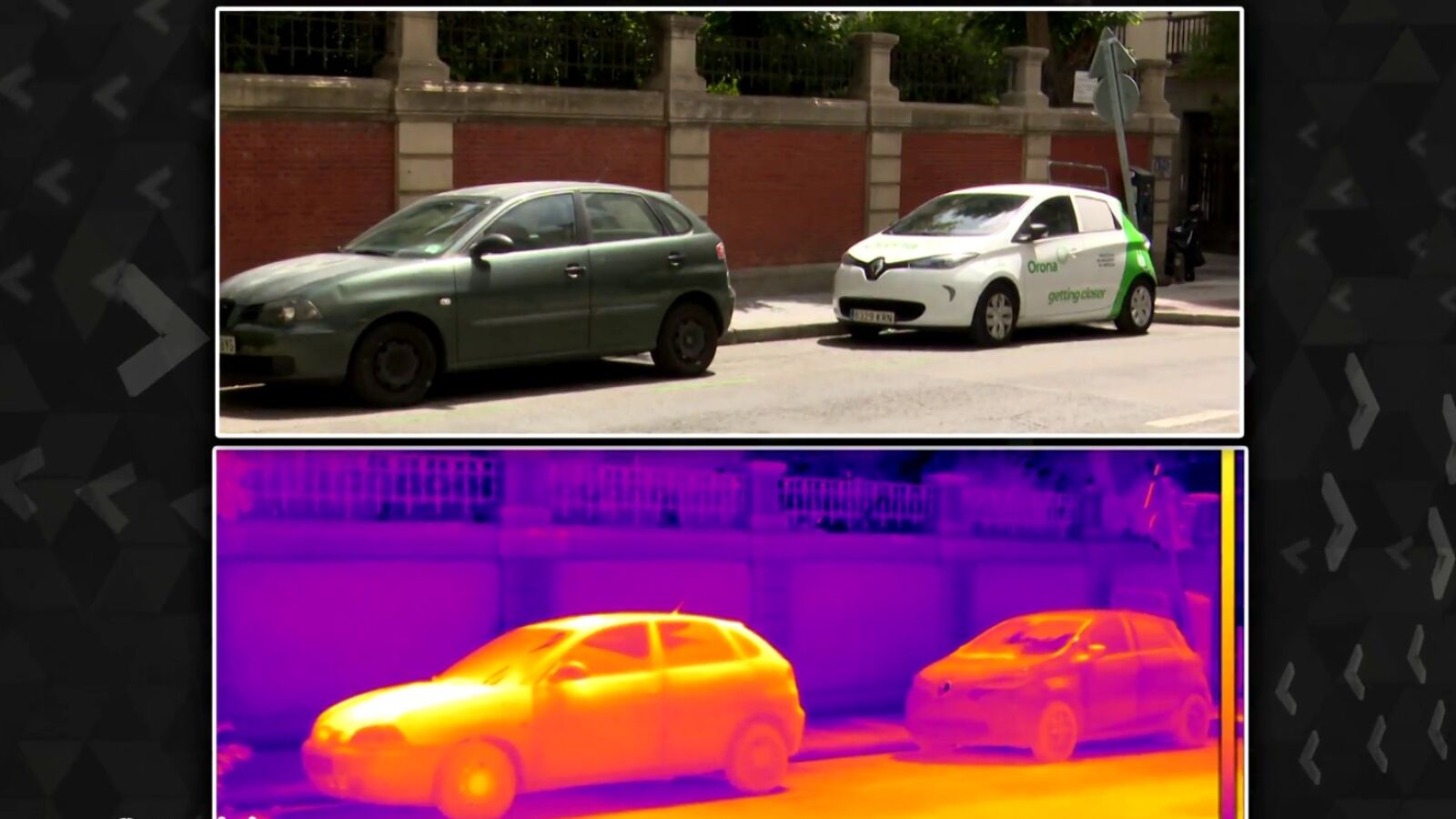 Una cámara termográfica muestra una diferencia de 40º C entre superficies expuestas al calor y las que no lo están