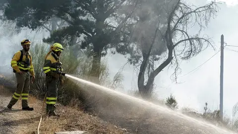 Dos bomberos intentan apagar un fuego en el municipio abulense de El Tiemblo Dos bomberos intentan apagar un fuego en el municipio abulense de El Tiemblo