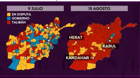 Mapa de Afganistán bajo control talibán Mapa de Afganistán bajo control talibán