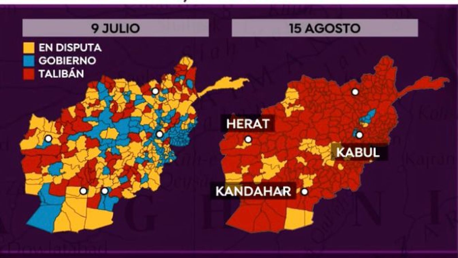 Este es el mapa del control de los talibanes en Afganistán