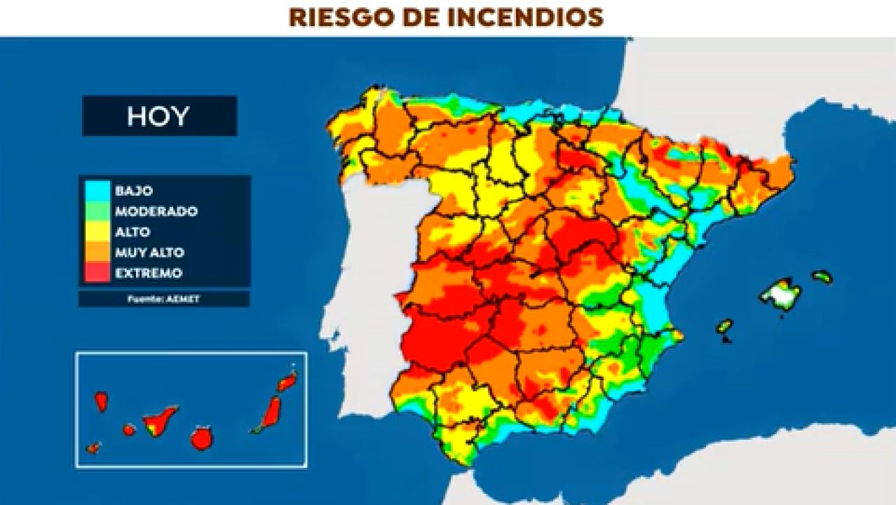Mapa de riesgo de incendios en Ávila, Galicia, Badajoz, Canarias y el resto de España - Vimarsana News