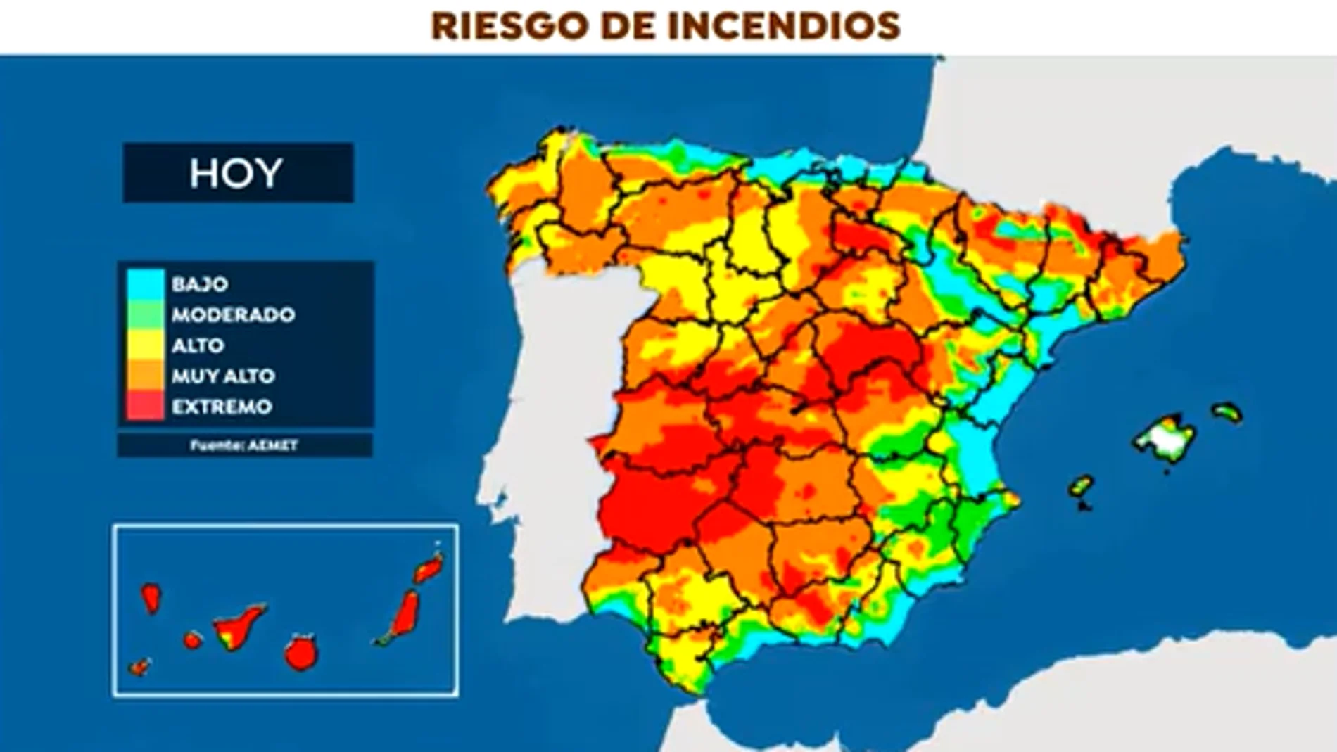 Mapa de riesgo de incendios en España