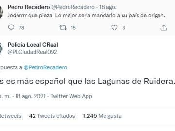 El 'zasca' de la Policía Local de Ciudad Real a un comentario racista: "Es más español que las Lagunas de Ruidera"