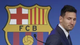 Messi durante su despedida del FC Barcelona