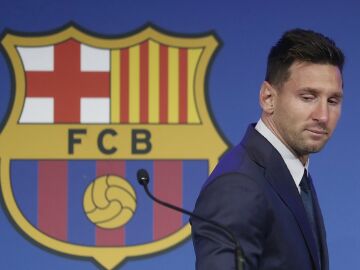 Messi durante su despedida del FC Barcelona