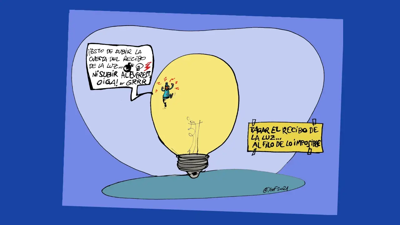 'Pagar el precio de la luz... al filo de lo imposible', en la viñeta gráfica de Alfredo Boto-Hervás 'Pagar el precio de la luz... al filo de lo imposible', en la viñeta gráfica de Alfredo Boto-Hervás