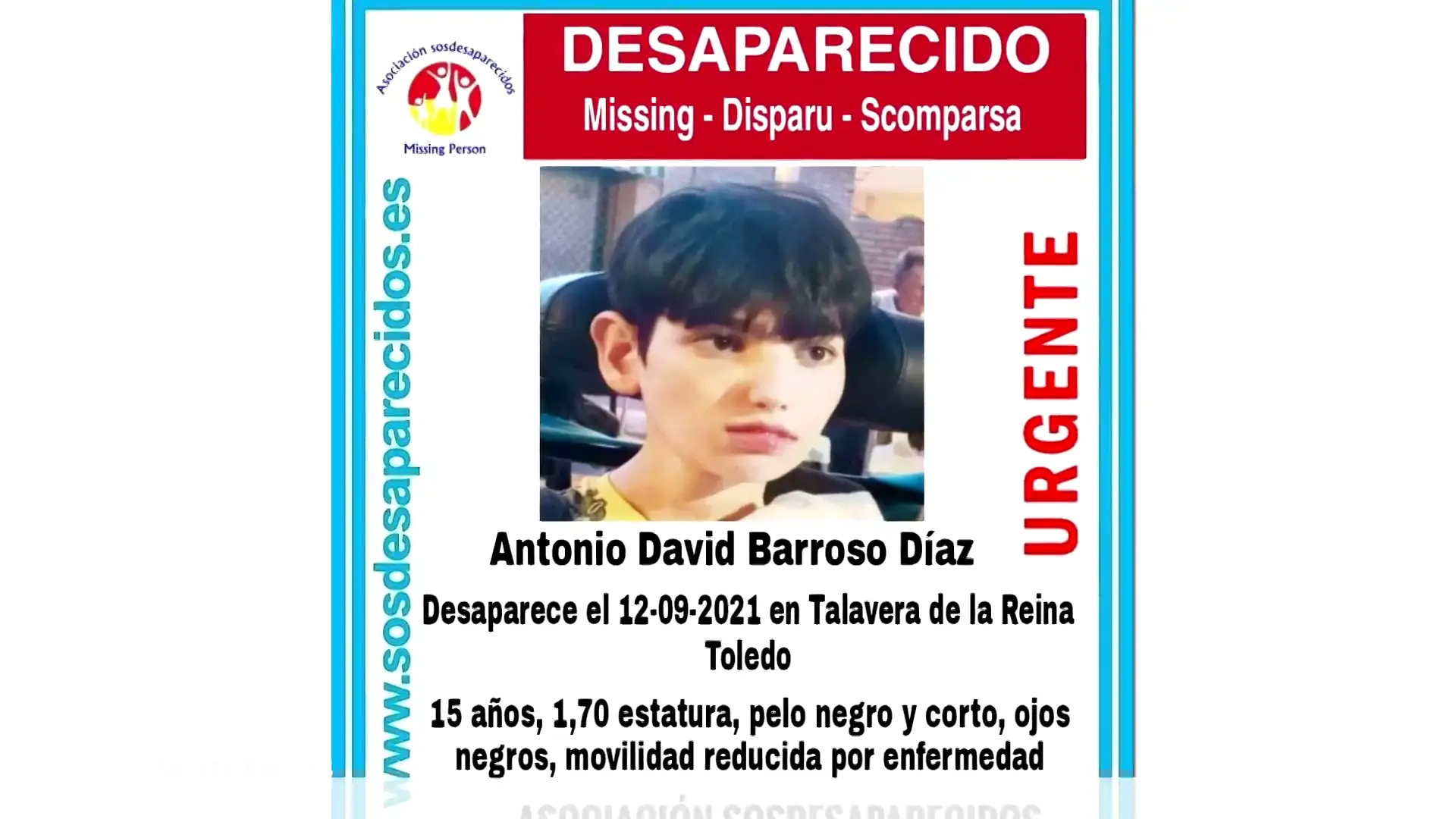 Imagen del menor desaparecido en septiembre de 2021 Imagen del menor desaparecido en septiembre de 2021