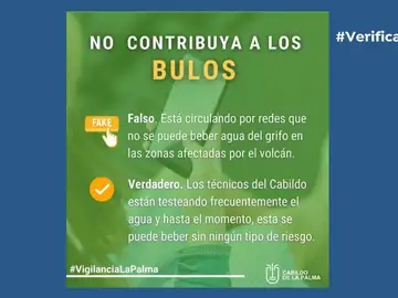 En las zonas afectadas por el volcán de La Palma no puedes beber agua del grifo, el último bulo de la erupción En las zonas afectadas por el volcán de La Palma no puedes beber agua del grifo, el último bulo de la erupción