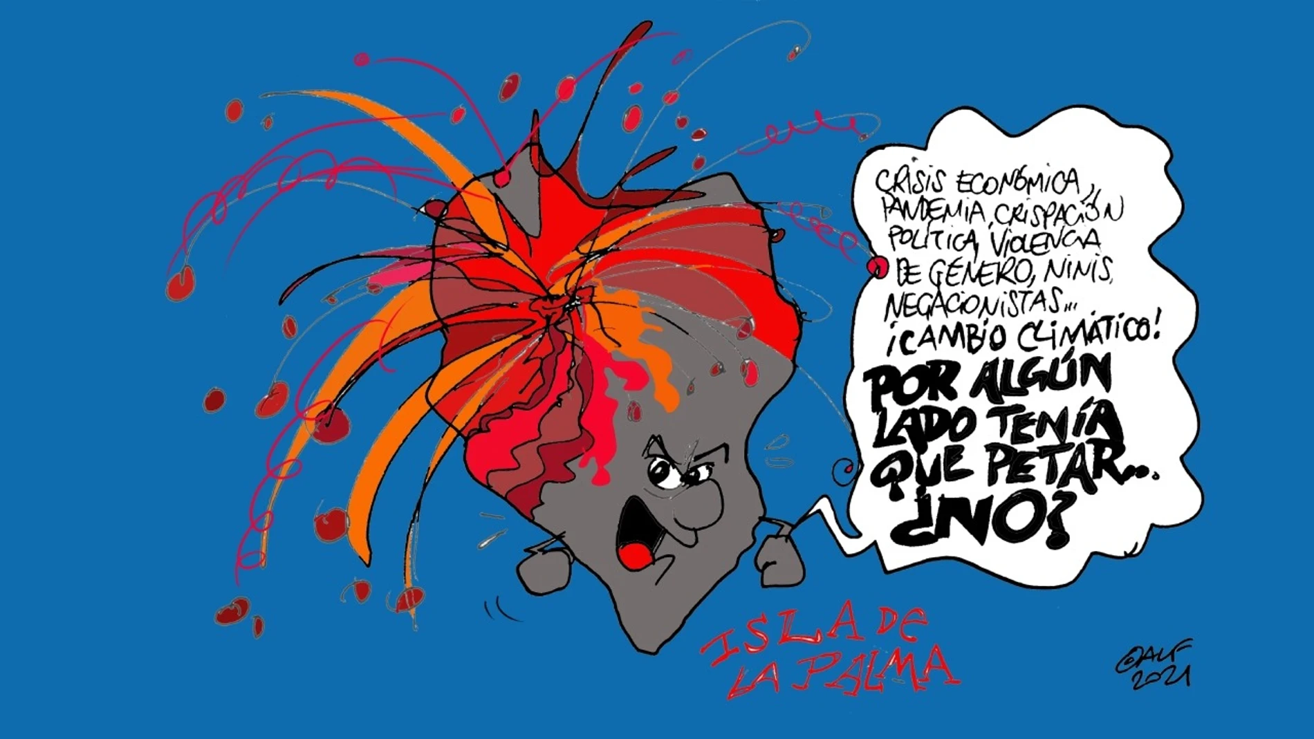 La erupción del volcán en La Palma, en la viñeta gráfica de Alfredo Boto-Hervás La erupción del volcán en La Palma, en la viñeta gráfica de Alfredo Boto-Hervás
