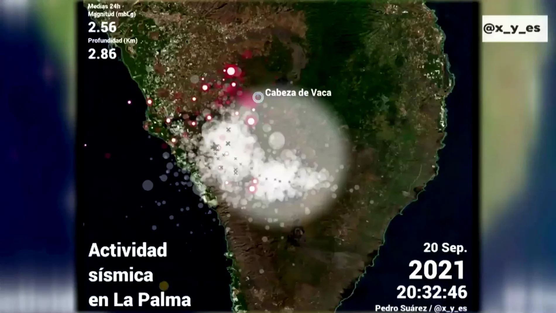La imagen que muestra cómo evoluciona la actividad sísmica y la erupción del volcán de La Palma