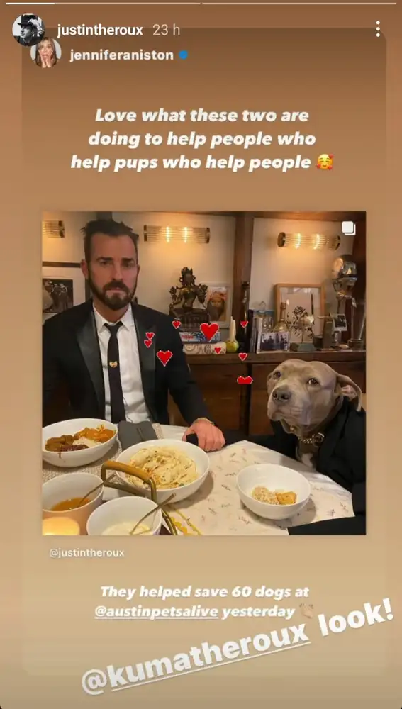 Jennifer Aniston apoyando a su ex marido Justin Theroux en Instagram