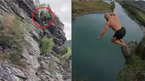 Ken Stornes y su increíble récord en la disciplina del salto de la muerte: ¡31,3 metros de caída libre hasta el agua! Ken Stornes y su increíble récord en la disciplina del salto de la muerte: ¡31,3 metros de caída libre hasta el agua!