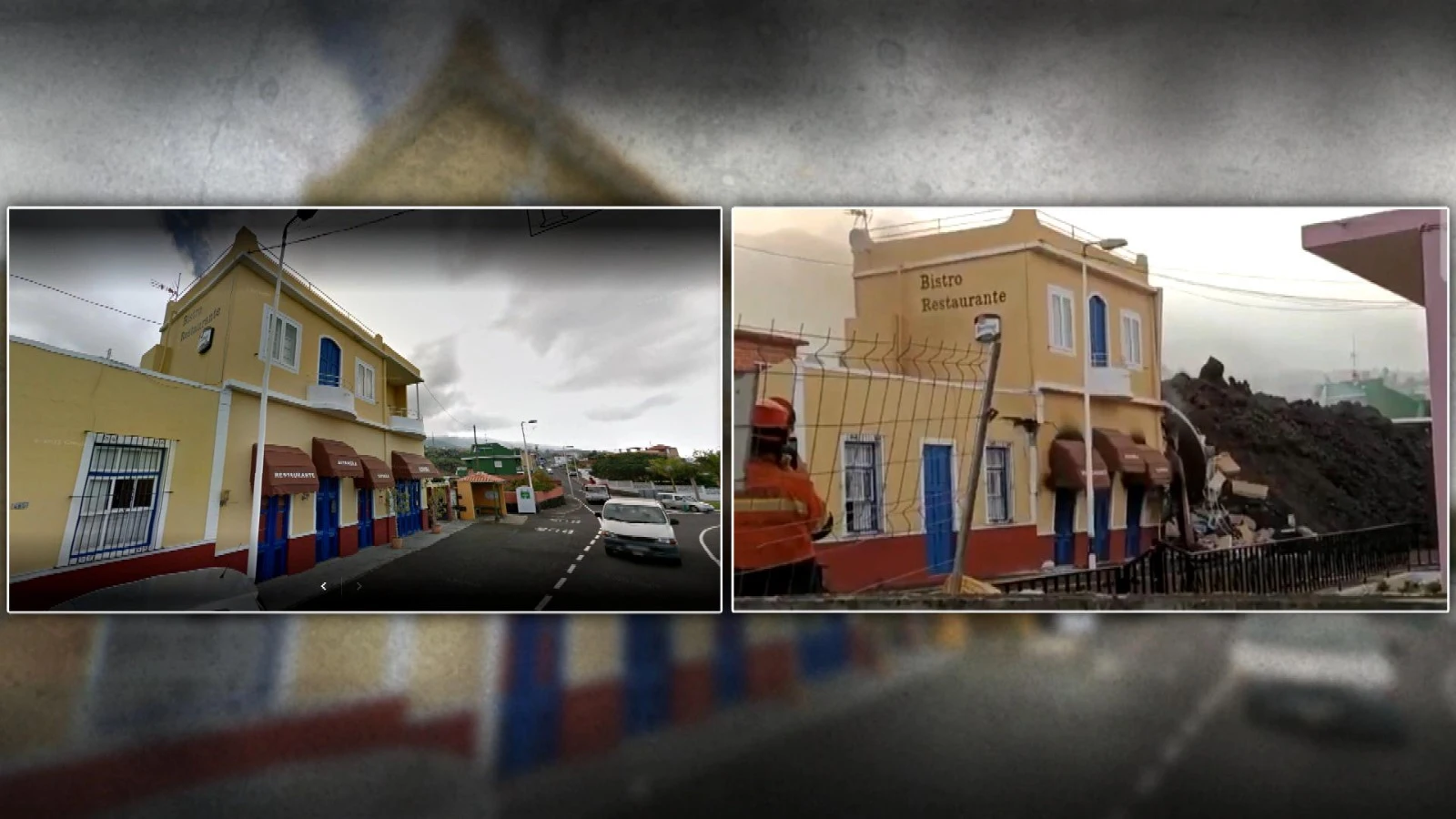 Antes y despu&eacute;s de una casa tras ser arrasada por la lava 