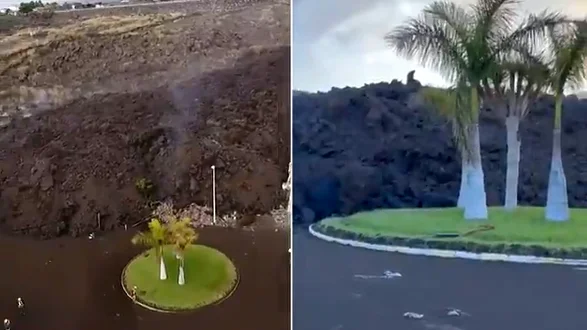 Comparativa rotonda por el avance de la lava Comparativa rotonda por el avance de la lava