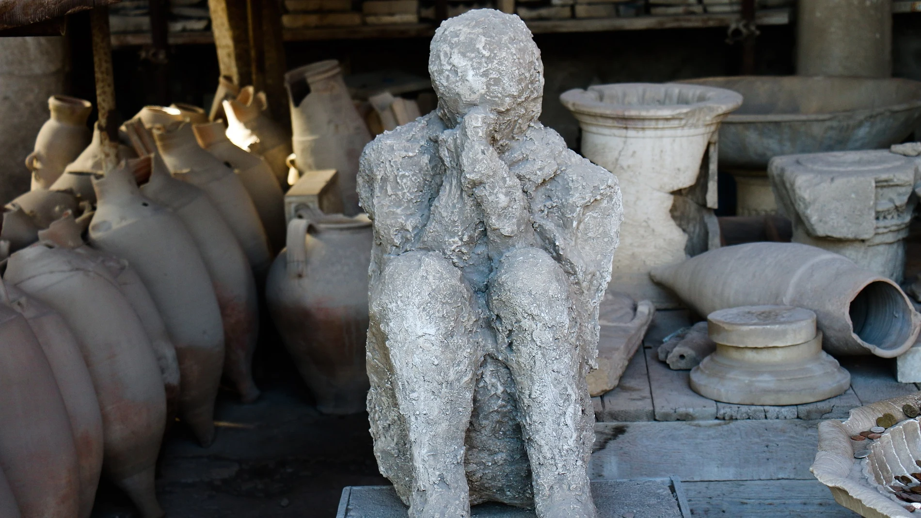 Resultado en un hombre tras la erupción del Vesubio en Pompeya