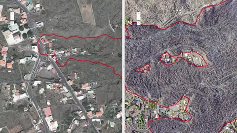 Antes y después de la zona de La Palma Antes y después de la zona de La Palma