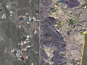 Antes y después del terreno de La Palma tras el paso de una colada de lava