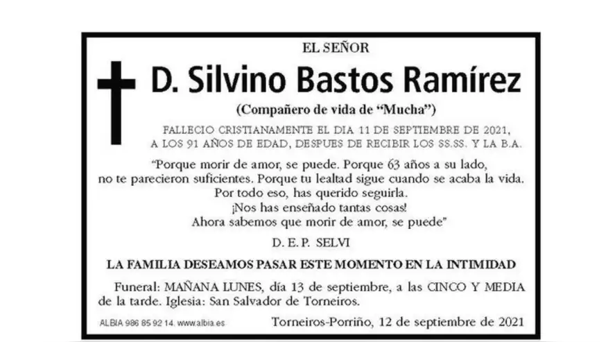 La emotiva esquela de un fallecido que se hace viral: "murió de amor" La emotiva esquela de un fallecido que se hace viral: "murió de amor"