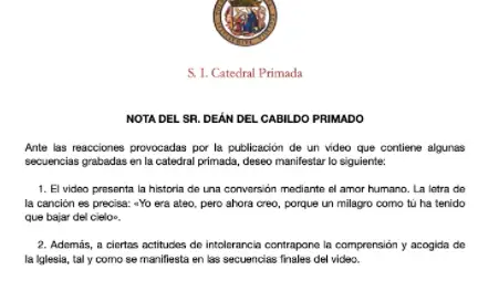 La catedral de Toledo, sobre el vídeo de C Tangana y Nathy Peluso: "Utiliza un lenguaje provocador, pero no afecta a la fe" La catedral de Toledo, sobre el vídeo de C Tangana y Nathy Peluso: "Utiliza un lenguaje provocador, pero no afecta a la fe"