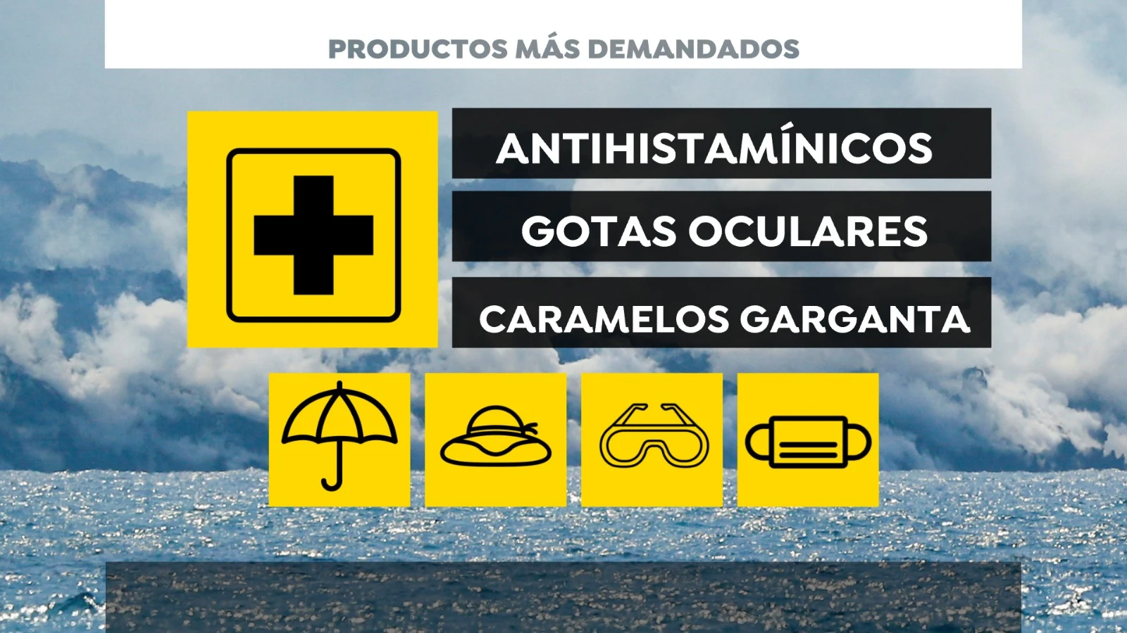 La ceniza volc&aacute;nica dispara la compra de gafas protectoras, mascarillas y paraguas en La Palma