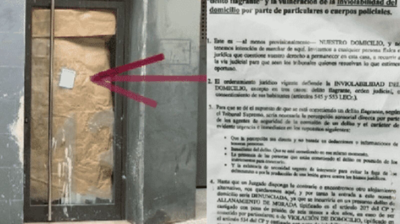 Okupan un edificio en Badalona y cuelgan un cartel en la puerta reclamando sus derechos 