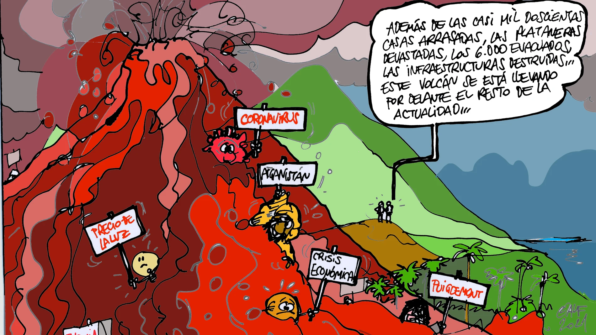 La cobertura informativa del volcán de La Palma, en la viñeta gráfica de Alfredo Boto-Hervás