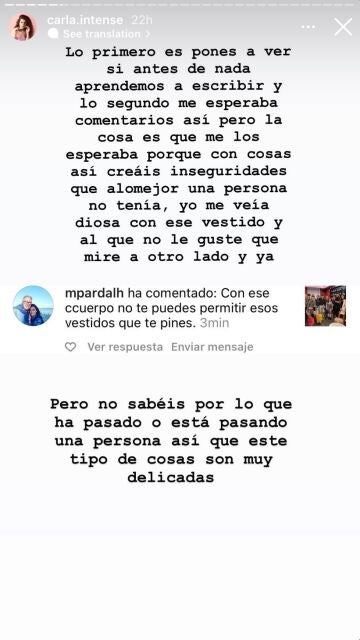 Carla Vigo responde a los ataques recibidos sobre su cuerpo