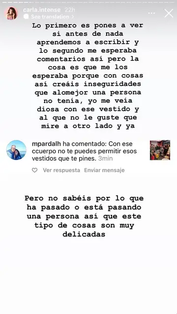 Carla Vigo responde a los ataques recibidos sobre su cuerpo Carla Vigo responde a los ataques recibidos sobre su cuerpo