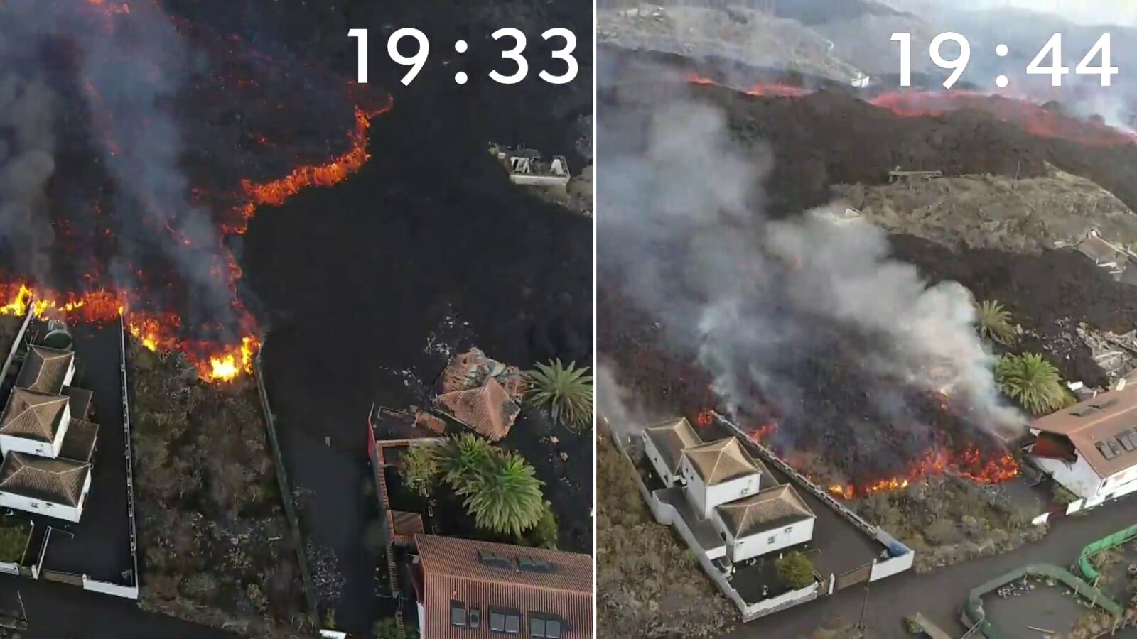 Así avanza la colada norte de La Palma en apenas 20 minutos