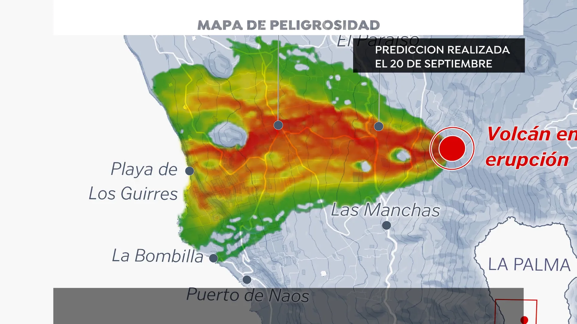 Este es el mapa de peligrosidad del volcán de La Palma