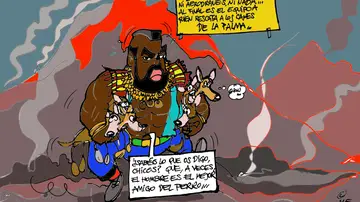 El rescate de los perros atrapados en el volcán de La Palma, en la viñeta gráfica de Alfredo Boto-Hervás El rescate de los perros atrapados en el volcán de La Palma, en la viñeta gráfica de Alfredo Boto-Hervás