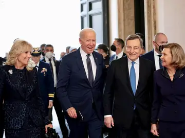 Mario Draghi y su mujer, Maria Serenella Cappello, con el presidente de EEUU, Joe Biden, y la primera dama, Jill Biden.