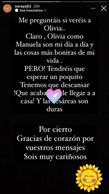 El motivo por el que Soraya Arnelas no ha mostrado todavía a su segunda hija El motivo por el que Soraya Arnelas no ha mostrado todavía a su segunda hija