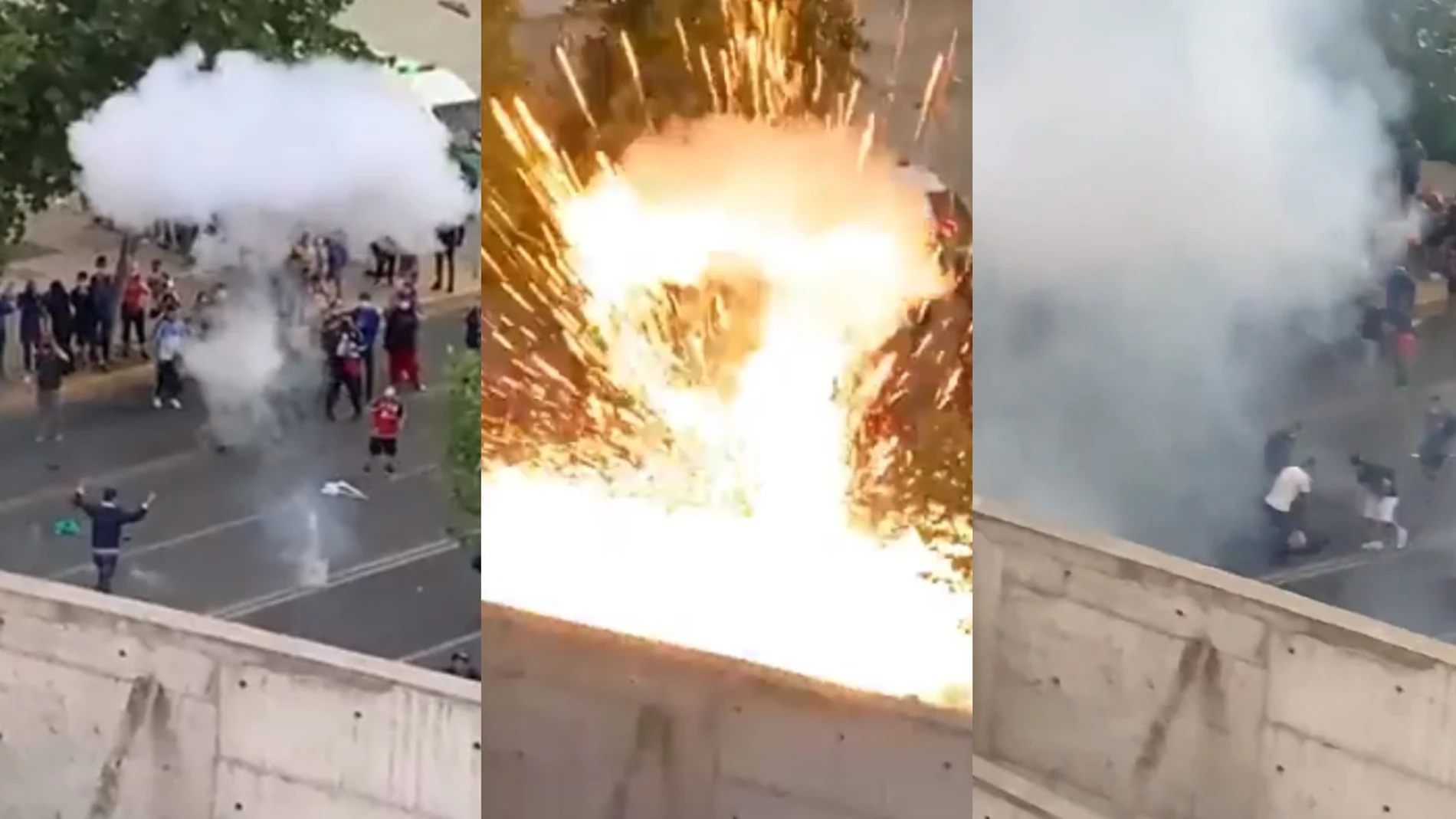 La impactante explosión en plena celebración de Universidad de Chile que ha dejado heridos a dos aficionados