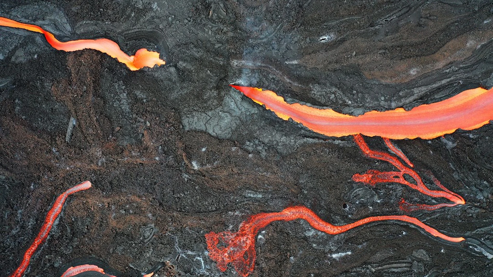 Un río de magma discurre por la fajana creada por la erupción del volcán Cumbre Vieja. La sismicidad asociada al volcán ha aumentado en las últimas horas en los niveles profundos a más de 20 kilómetros bajo tierra