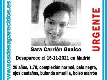 Buscan a la joven de 26 años Sara Carrión Gualco en Madrid 