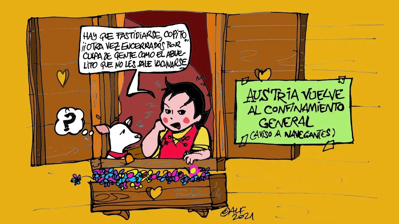 El confinamiento de Heidi como ocurre en Austria, en la viñeta gráfica de Alfredo Boto-Hervás El confinamiento de Heidi como ocurre en Austria, en la viñeta gráfica de Alfredo Boto-Hervás