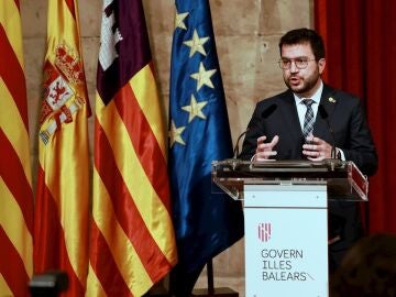 El presidente de la Generalitat de Cataluña, Pere Aragonés, durante la rueda de prensa