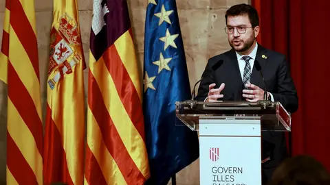 El presidente de la Generalitat de Cataluña, Pere Aragonés, durante la rueda de prensa El presidente de la Generalitat de Cataluña, Pere Aragonés, durante la rueda de prensa