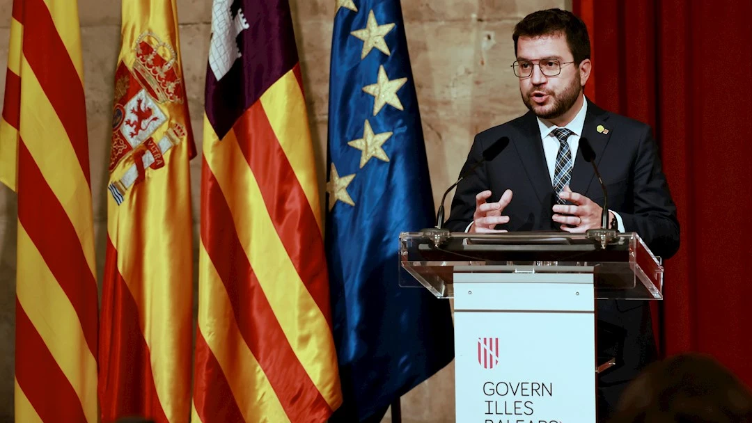 El presidente de la Generalitat de Cataluña, Pere Aragonés, durante la rueda de prensa El presidente de la Generalitat de Cataluña, Pere Aragonés, durante la rueda de prensa